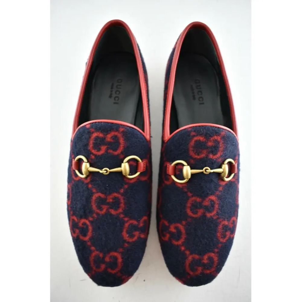 Gucci New Jordaan Wool Blue Red GG Logo Horsebit Loafer Mule Slipper Flat 38 - Picture 7 of 12